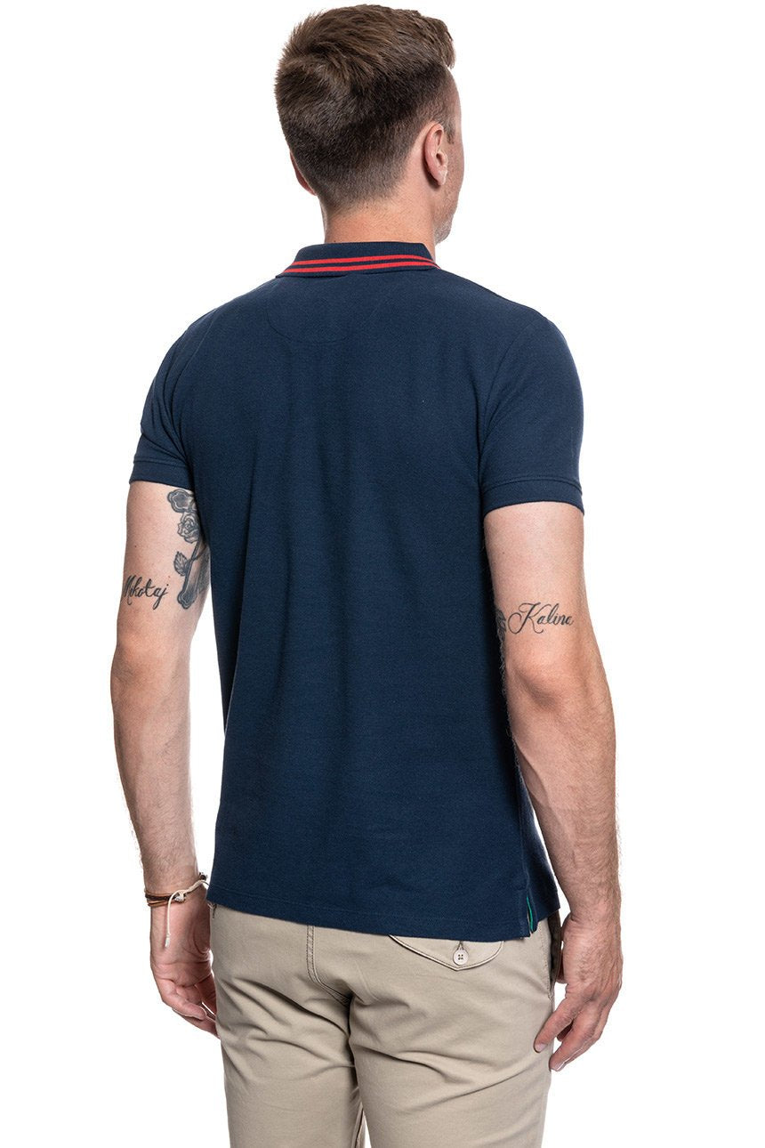 KOSZULKA MĘSKA POLO WRANGLER SS COLOURBLOCK POLO NAVY W7E3KF114