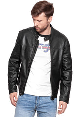 KURTKA SKÓRZANA WRANGLER LEATHER BIKER BLACK W4660ZC01S