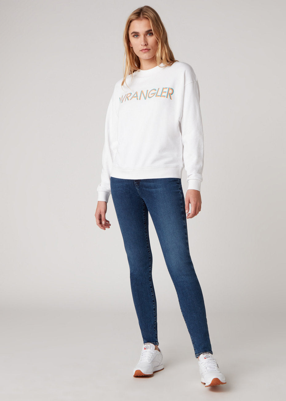 DAMSKA BLUZA WRANGLER HIGH RIB RETRO SWEAT WHITE W6N0-HA-989