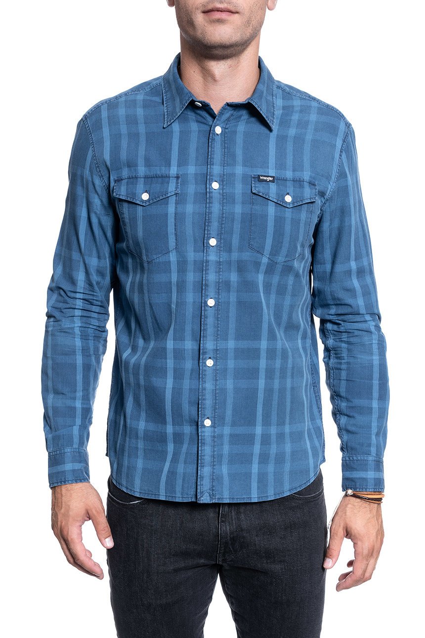 KOSZULA MĘSKA WRANGLER LS 2PKT FLAP SHIRT DIRECTOIRE BLUE  W5A56CXKL