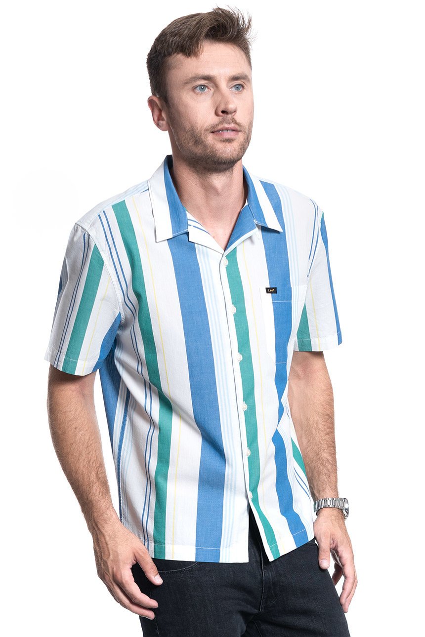 KOSZULA MĘSKA LEE SS RESORT SHIRT SUMMER BLUE L67PDVNJ