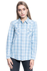 DAMSKA KOSZULA MATERIAŁOWA WRANGLER WESTERN CHECK SHIRT LIGHT INDIGO W5Q12ZX4E