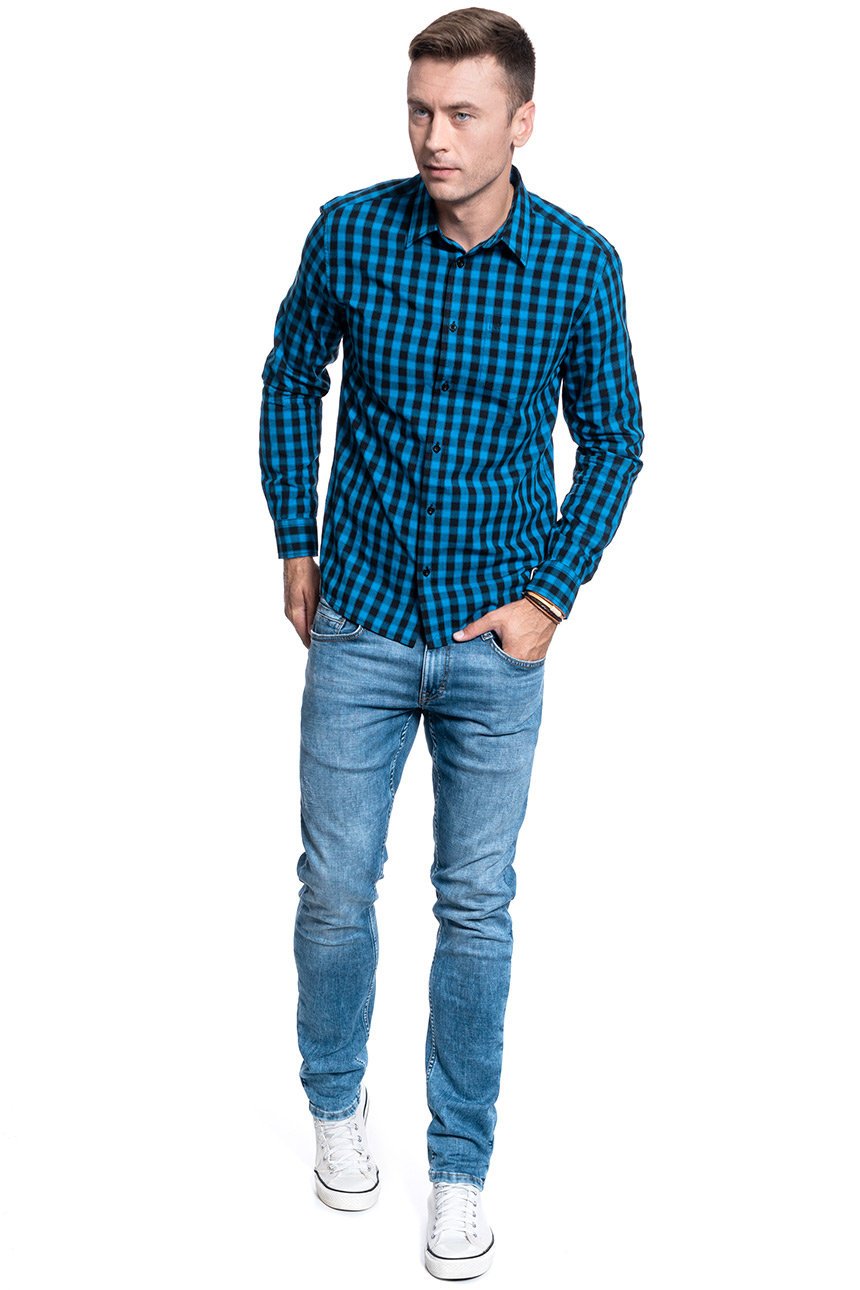 MĘSKA KOSZULA WRANGLER LS 1 PKT SHIRT DIRECTOIRE BLUE W5A14MXKL