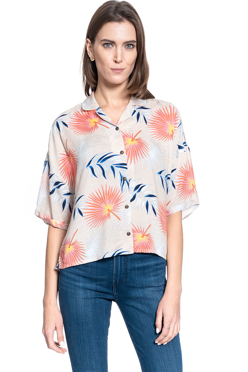 DAMSKA KOSZULA MATERIAŁOWA LEE FLORAL RESORT SHIRT ECRU L46DDWNQ