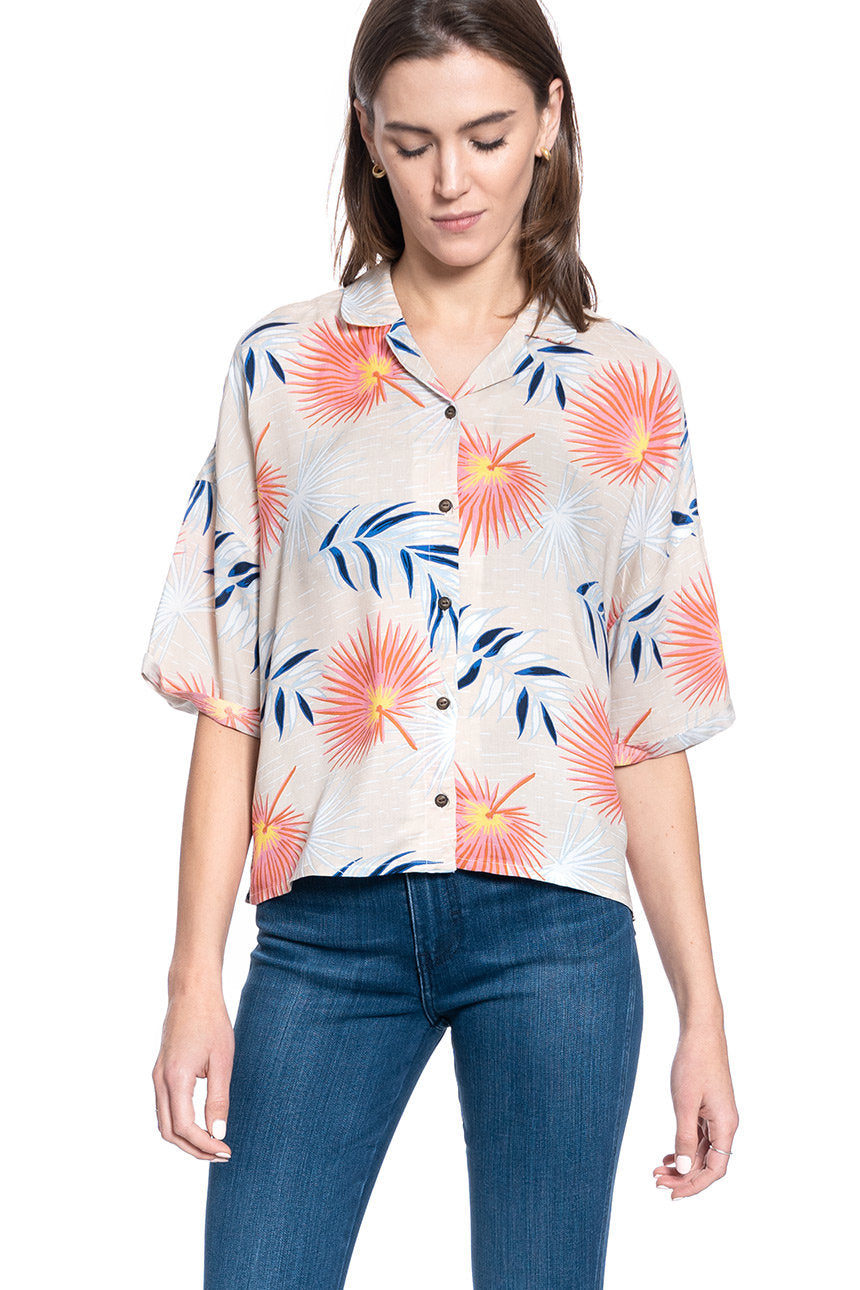 DAMSKA KOSZULA MATERIAŁOWA LEE FLORAL RESORT SHIRT ECRU L46DDWNQ