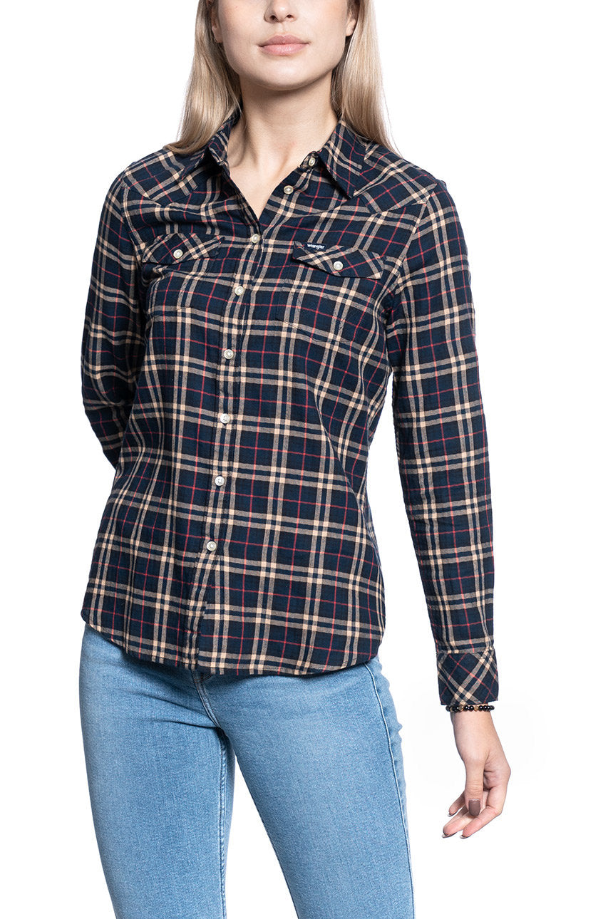 DAMSKA KOSZULA MATERIAŁOWA WRANGLER WESTERN CHECK SHIRT NAVY W5N1O9114