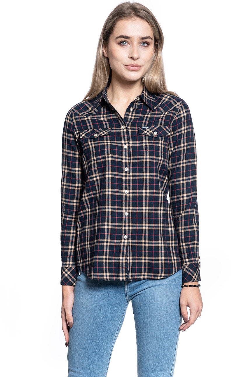 DAMSKA KOSZULA MATERIAŁOWA WRANGLER WESTERN CHECK SHIRT NAVY W5N1O9114