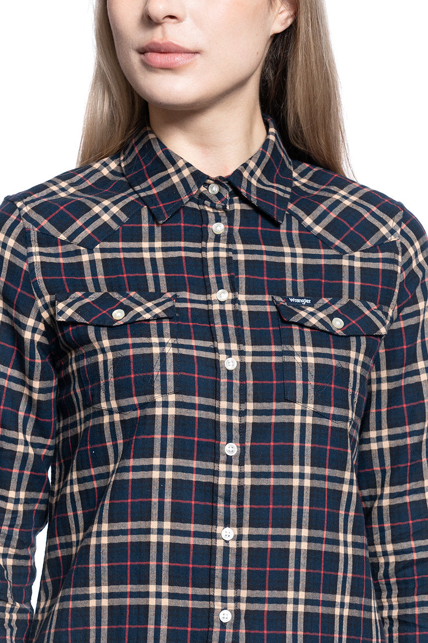 DAMSKA KOSZULA MATERIAŁOWA WRANGLER WESTERN CHECK SHIRT NAVY W5N1O9114