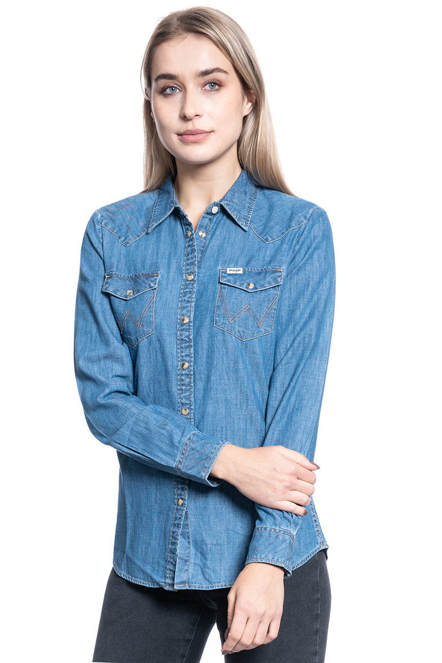 KOSZULA DAMSKA WRANGLER LS DENIM SHIRT MID INDIGO W5Z12AX8E