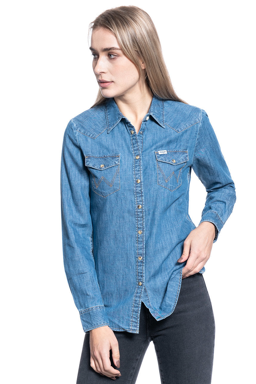 KOSZULA DAMSKA WRANGLER LS DENIM SHIRT MID INDIGO W5Z12AX8E