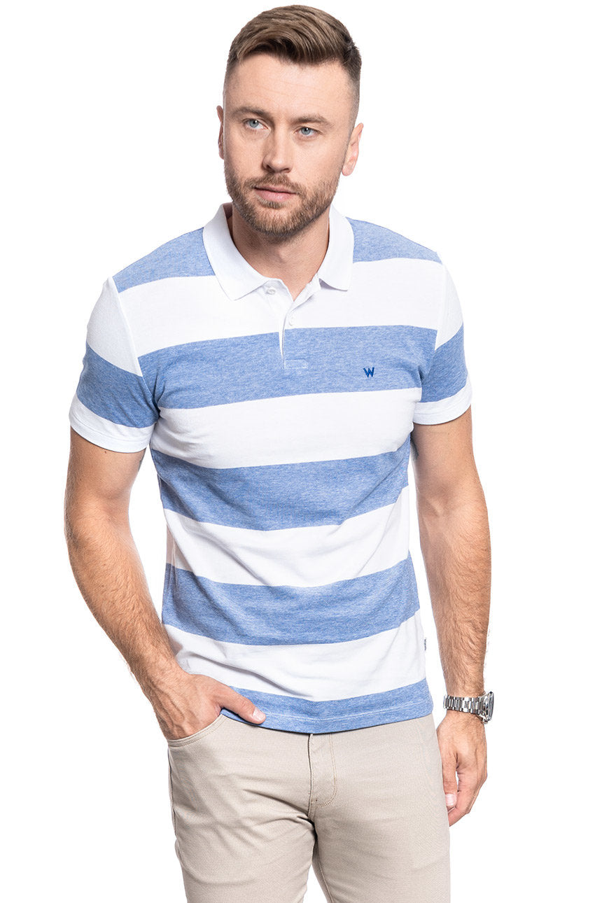 MĘSKA KOSZULKA POLO WRANGLER SS STRIPE POLO SURF BLUE W7F7KHX6U