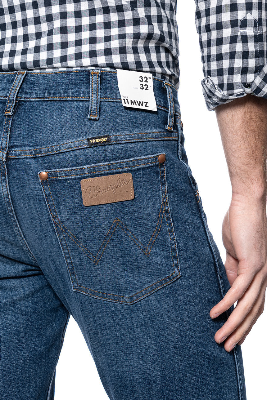 MĘSKIE SPODNIE JEANSOWE WRANGLER 11MWZ SLIM DARK TRACE W1MZXG13R