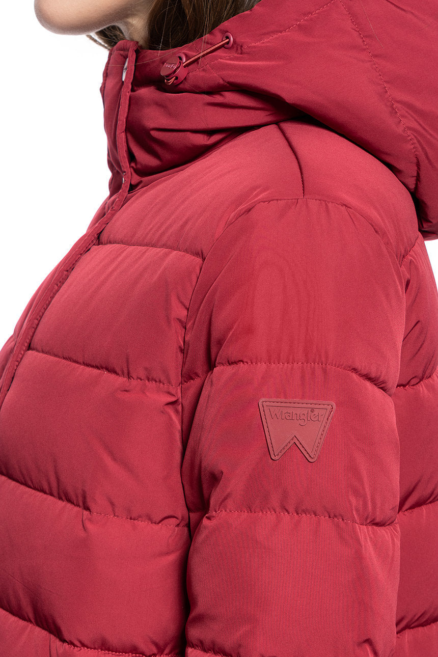 DAMSKA KURTKA ZIMOWA WRANGLER LONG PUFFER RUMBA RED W4Q4VJR05