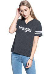 DAMSKI T-SHIRT WRANGLER V NECK DRAPE TEE BLACK W7P8E4100