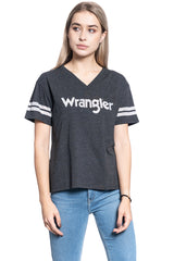 DAMSKI T-SHIRT WRANGLER V NECK DRAPE TEE BLACK W7P8E4100