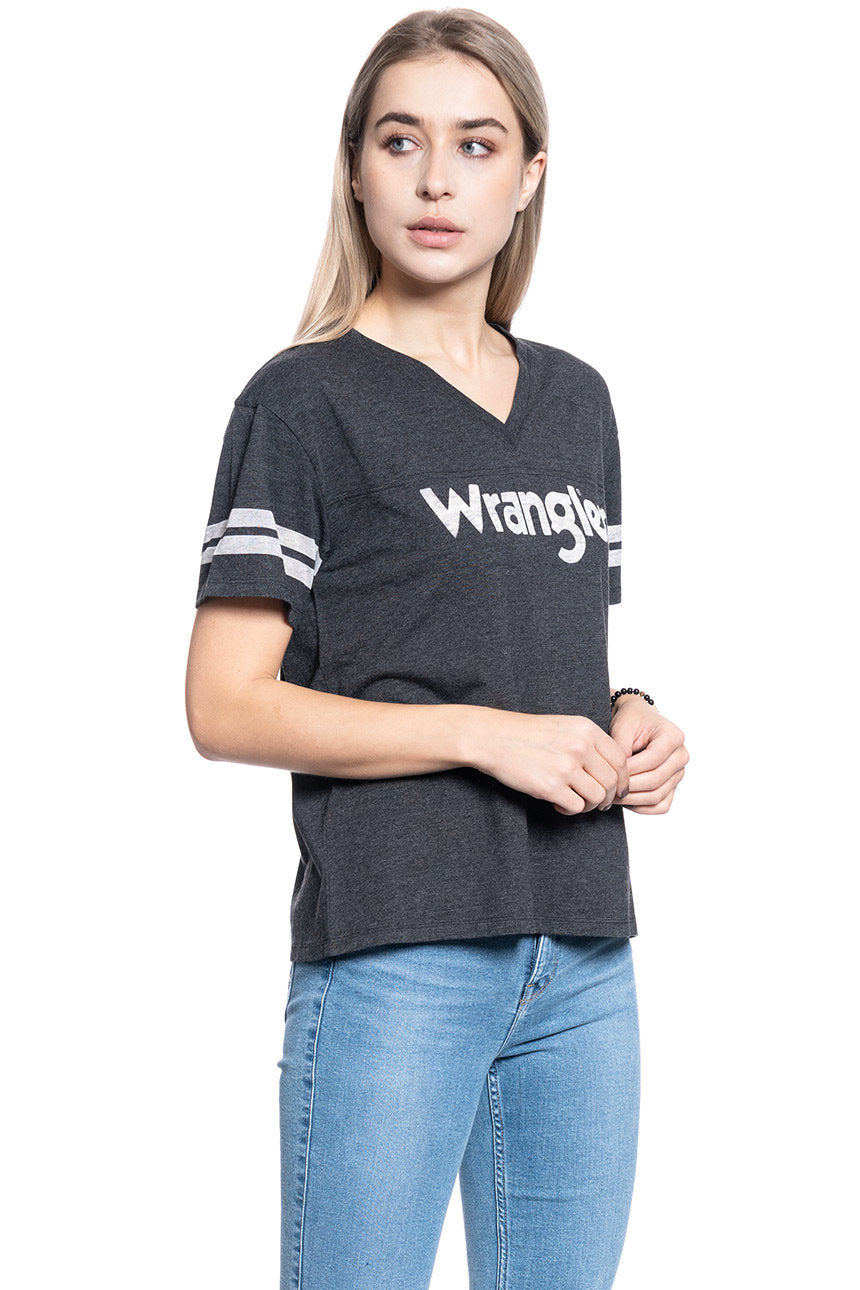 DAMSKI T-SHIRT WRANGLER V NECK DRAPE TEE BLACK W7P8E4100