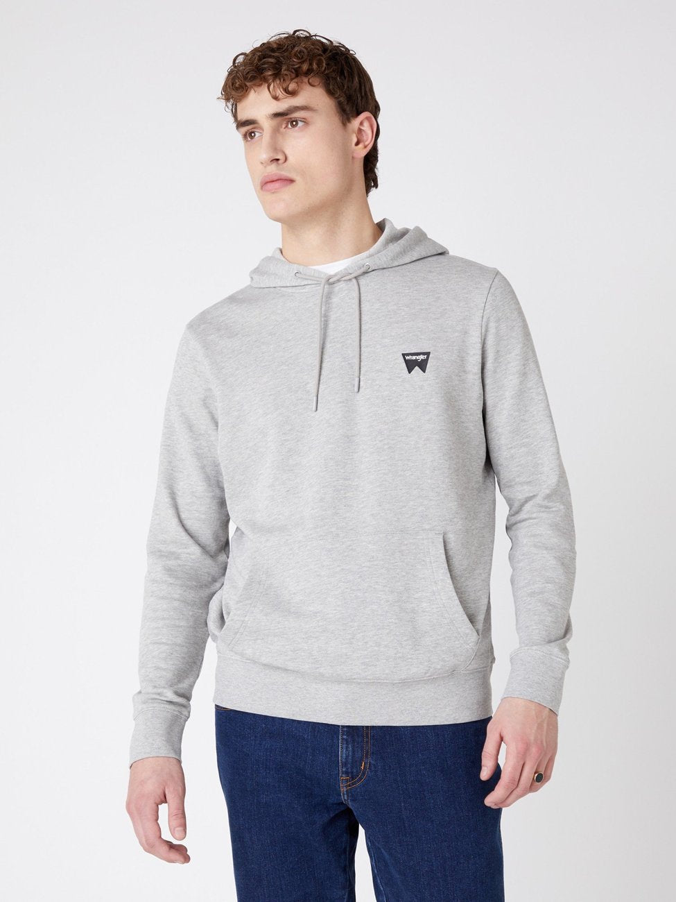 MĘSKA BLUZA Z KAPTUREM WRANGLER LOGO HOODIE MID GREY MEL W6B9HYX37