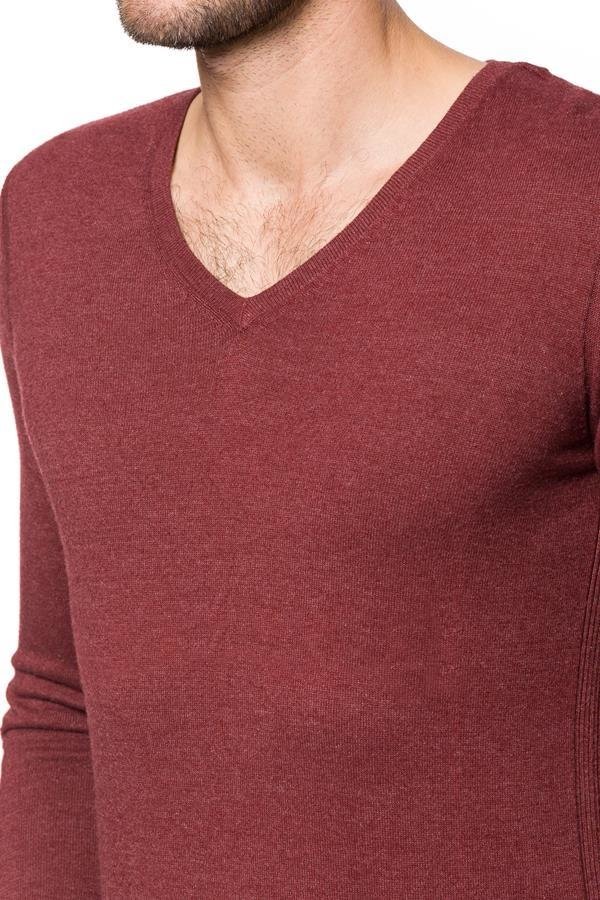 MĘSKI SWETER TOM TAILOR V-NECK WITH RIB DETAILS BURGUNDY DARK RED 3018534.00.15 COL. 4499