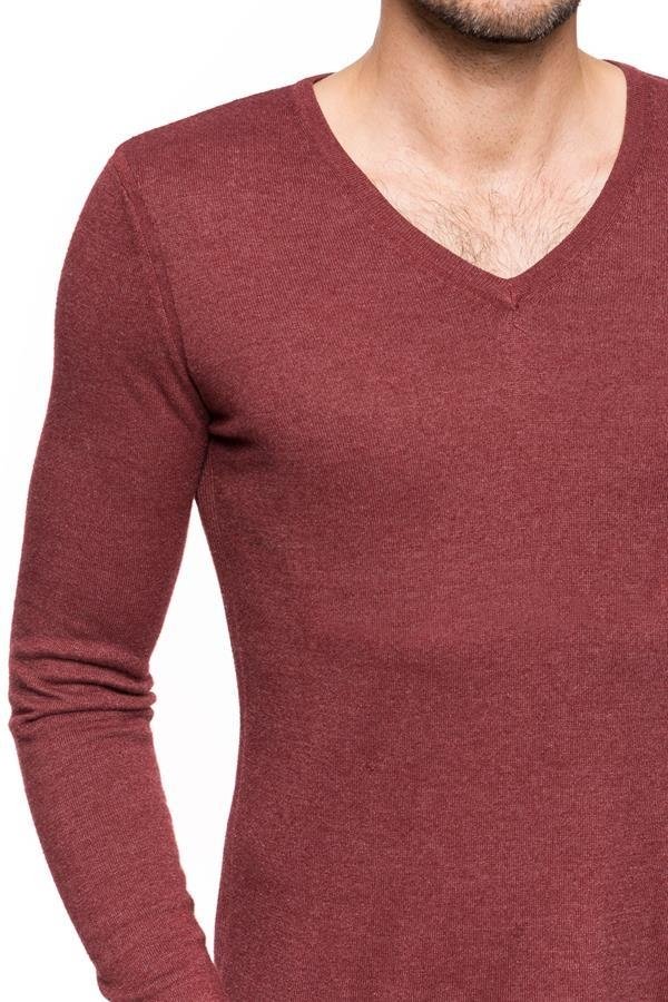 MĘSKI SWETER TOM TAILOR V-NECK WITH RIB DETAILS BURGUNDY DARK RED 3018534.00.15 COL. 4499