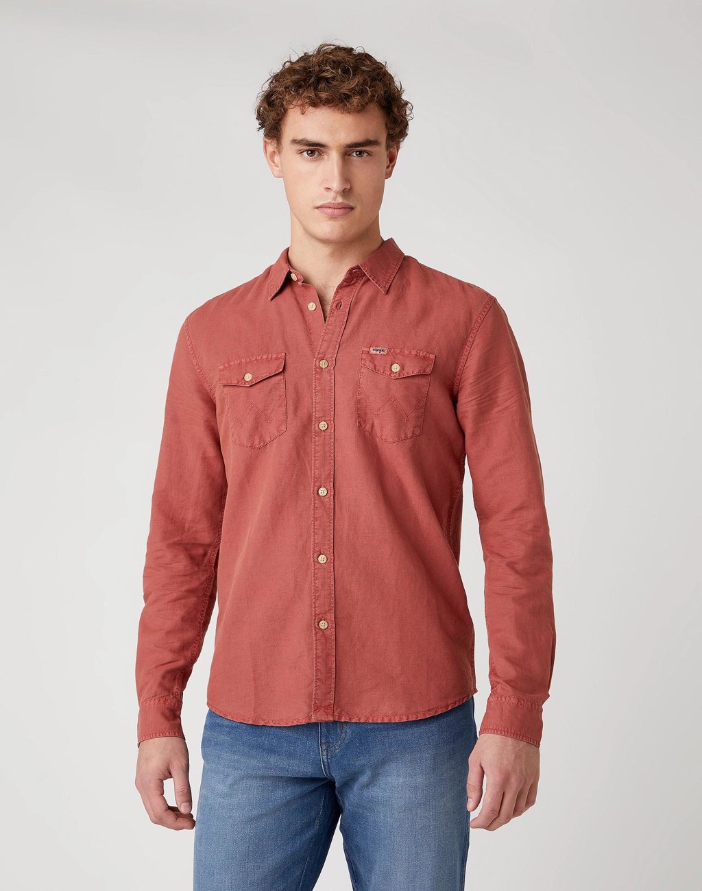 KOSZULA MĘSKA WRANGLER LS 2PKT FLAP SHIRT BARN RED W5A5LOXER