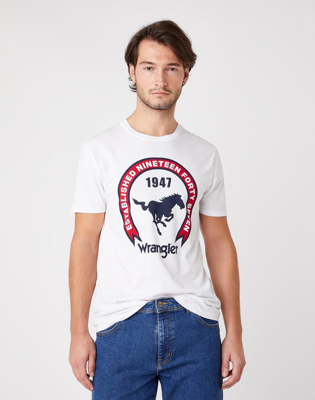 MĘSKI T-SHIRT WRANGLER SS AMERICANA TEE WHITE  W7AGD3989