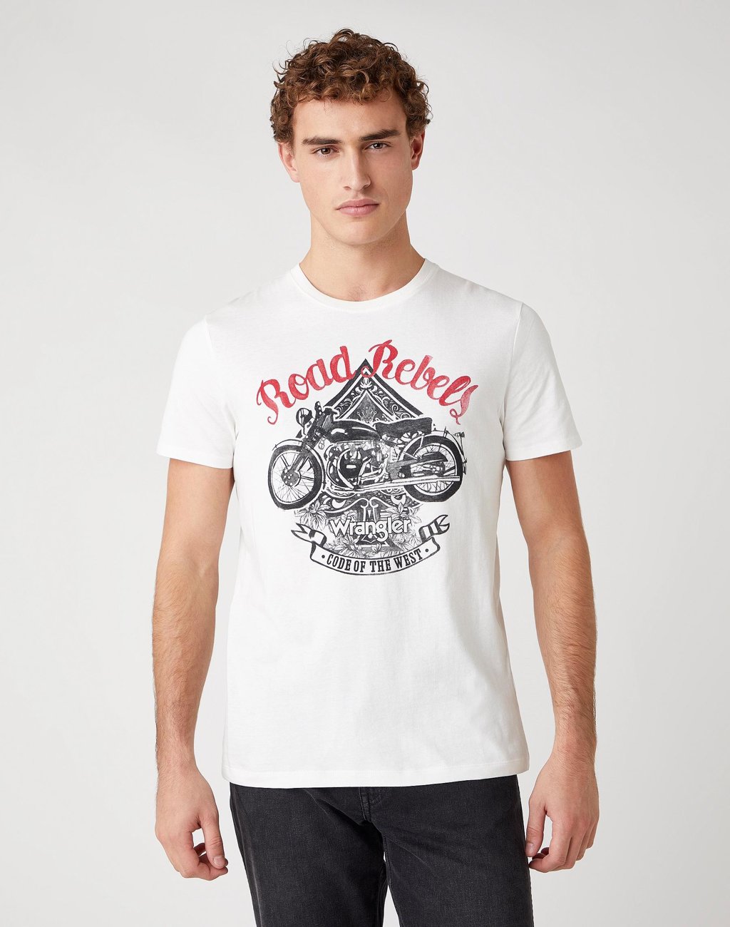 MĘSKI T-SHIRT WRANGLER SS BIKER TEE OFF WHITE  W7H2D3737