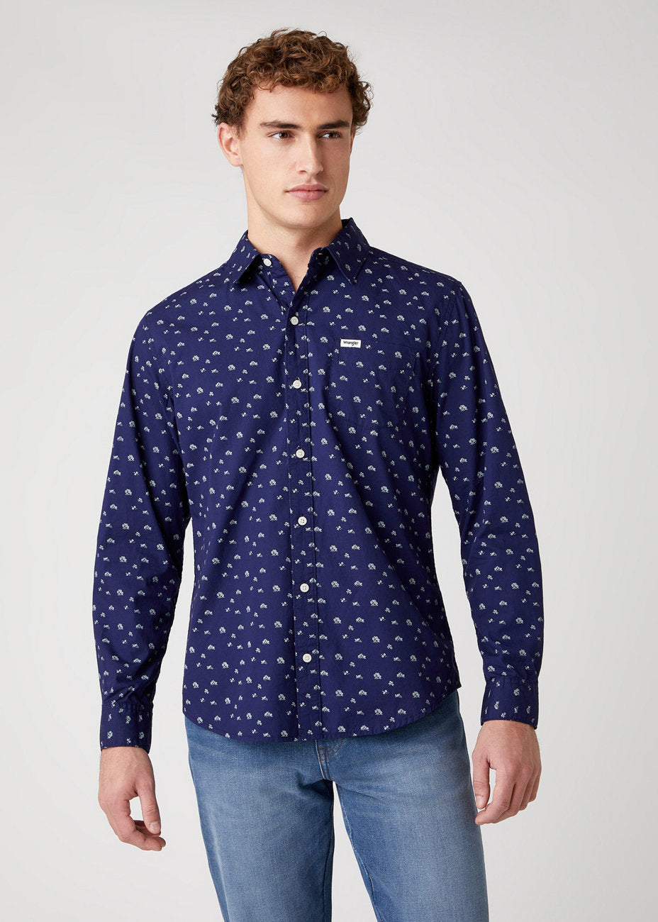 MĘSKA KOSZULA MATERIAŁOWA WRANGLER LS 1PKT SHIRT INDIGO W5D0N4452