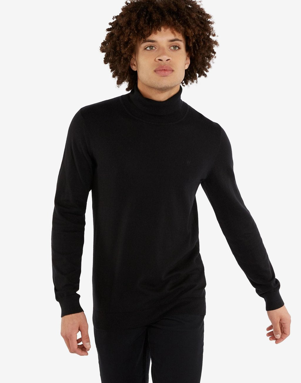 MĘSKI SWETER GOLF WRANGLER ROLL NECK KNIT BLACK CZARNY W8A22P100