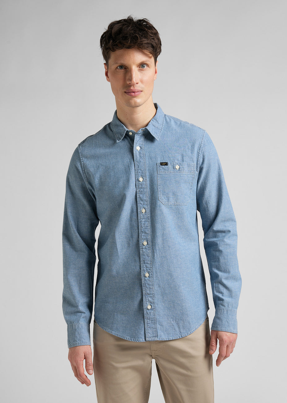 LEE LEESURE SHIRT MĘSKA KOSZULA JEANSOWA LOGO BLUE UNION L66NMWUF