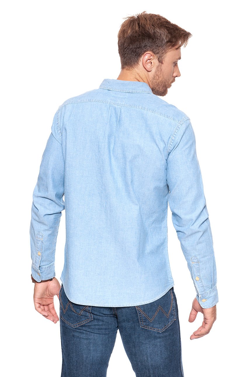 KOSZULA JEANSOWA MĘSKA WRANGLER L/S 1 PKT SHIRT LIGHT INDIGO W5760MP4E