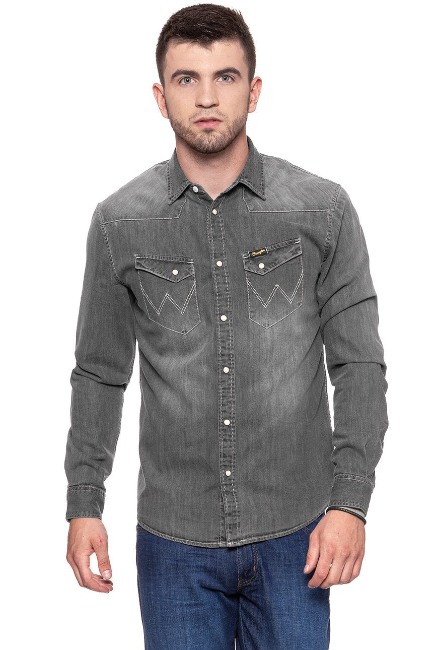 KOSZULA JEANSOWA MĘSKA WRANGLER L/S WESTERN SHIRT GREY INDIGO W5779MR6E