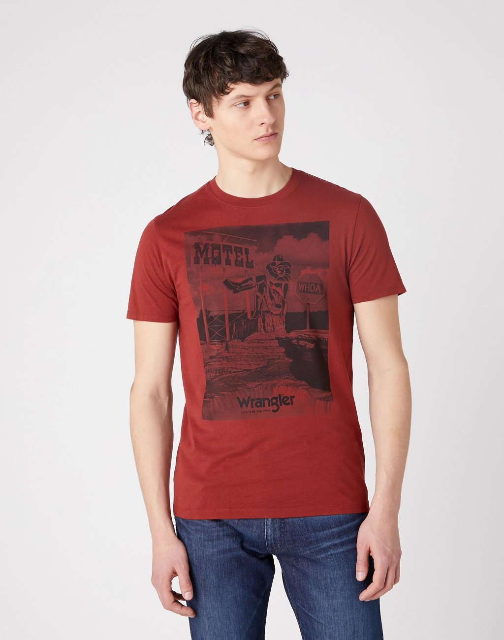 MĘSKI T-SHIRT WRANGLER SS MOTEL TEE RUSTY BROWN W7G3D3H11