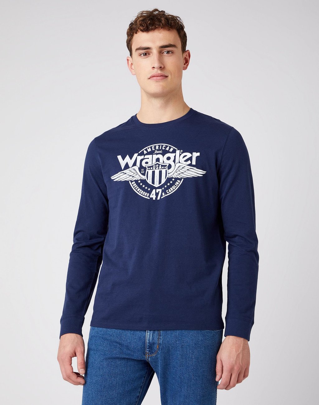 MĘSKI LONGSLEEVE WRANGLER LS AMERICANA TEE NAVY W7J5D3114