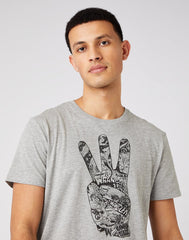 MĘSKI T-SHIRT WRANGLER POSITIVE VIBE TEE MID GREY MEL W7J8D3X37