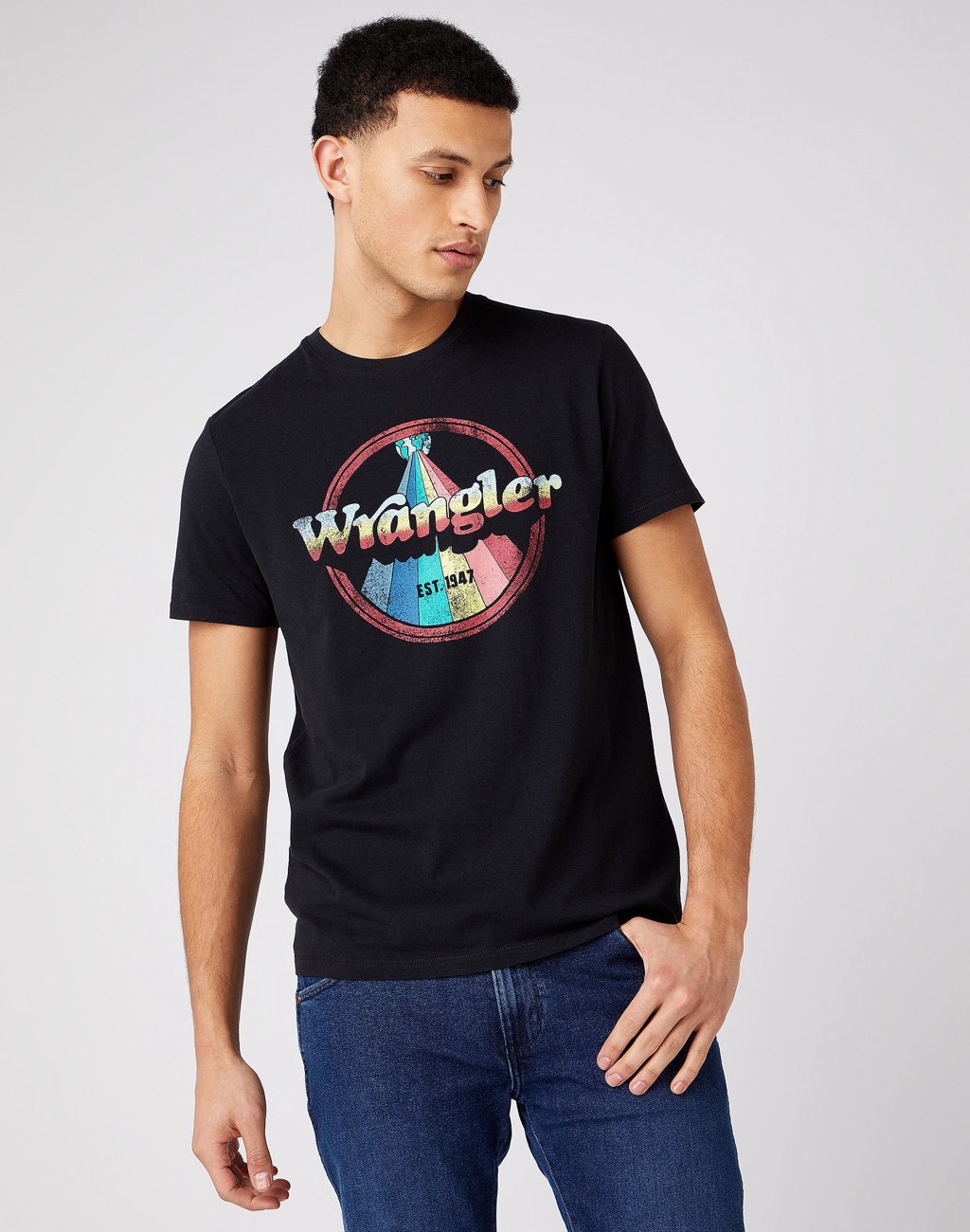 MĘSKI T-SHIRT WRANGLER RAINBOW BLACK W7J9D3100