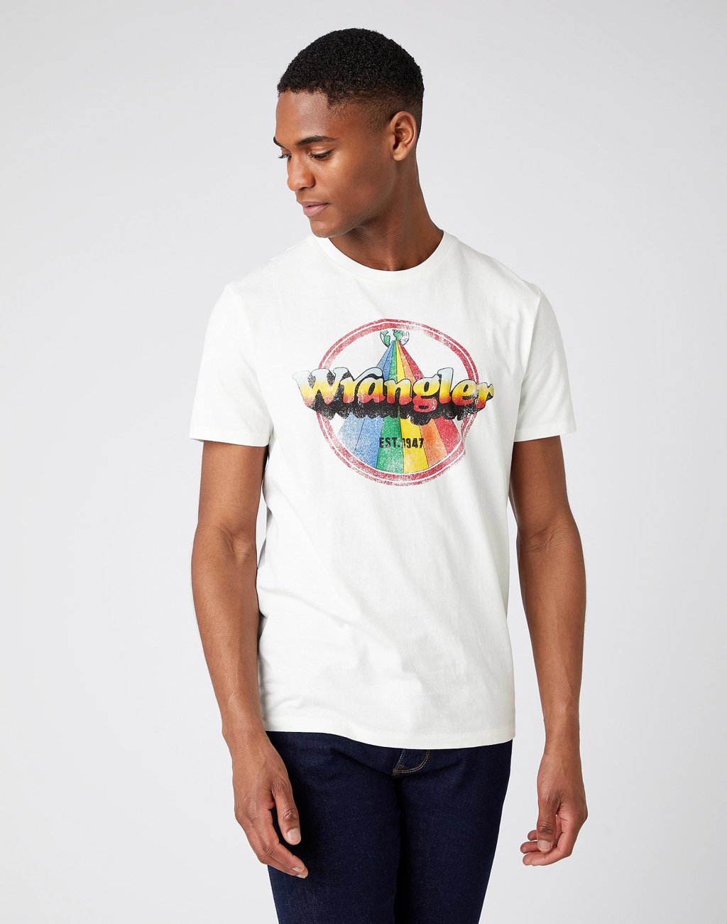 MĘSKI T-SHIRT WRANGLER RAINBOW OFF WHITE W7J9D3737