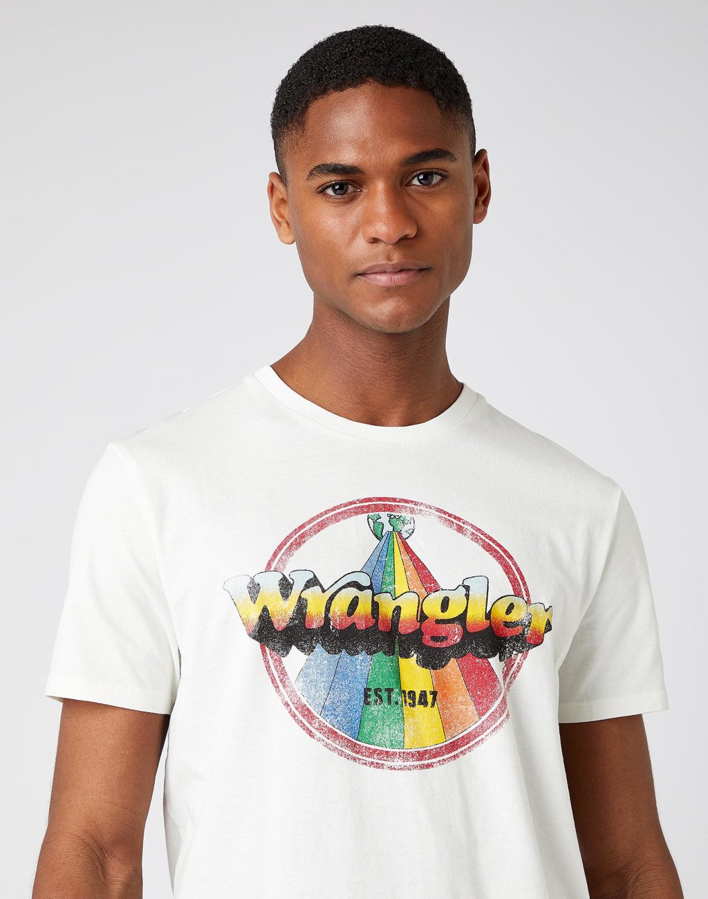 MĘSKI T-SHIRT WRANGLER RAINBOW OFF WHITE W7J9D3737