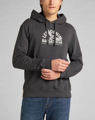 LEE GRAPHIC HOODIE MĘSKA BLUZA Z KAPTUREM LOGO  WASHED BLACK L82BSPON