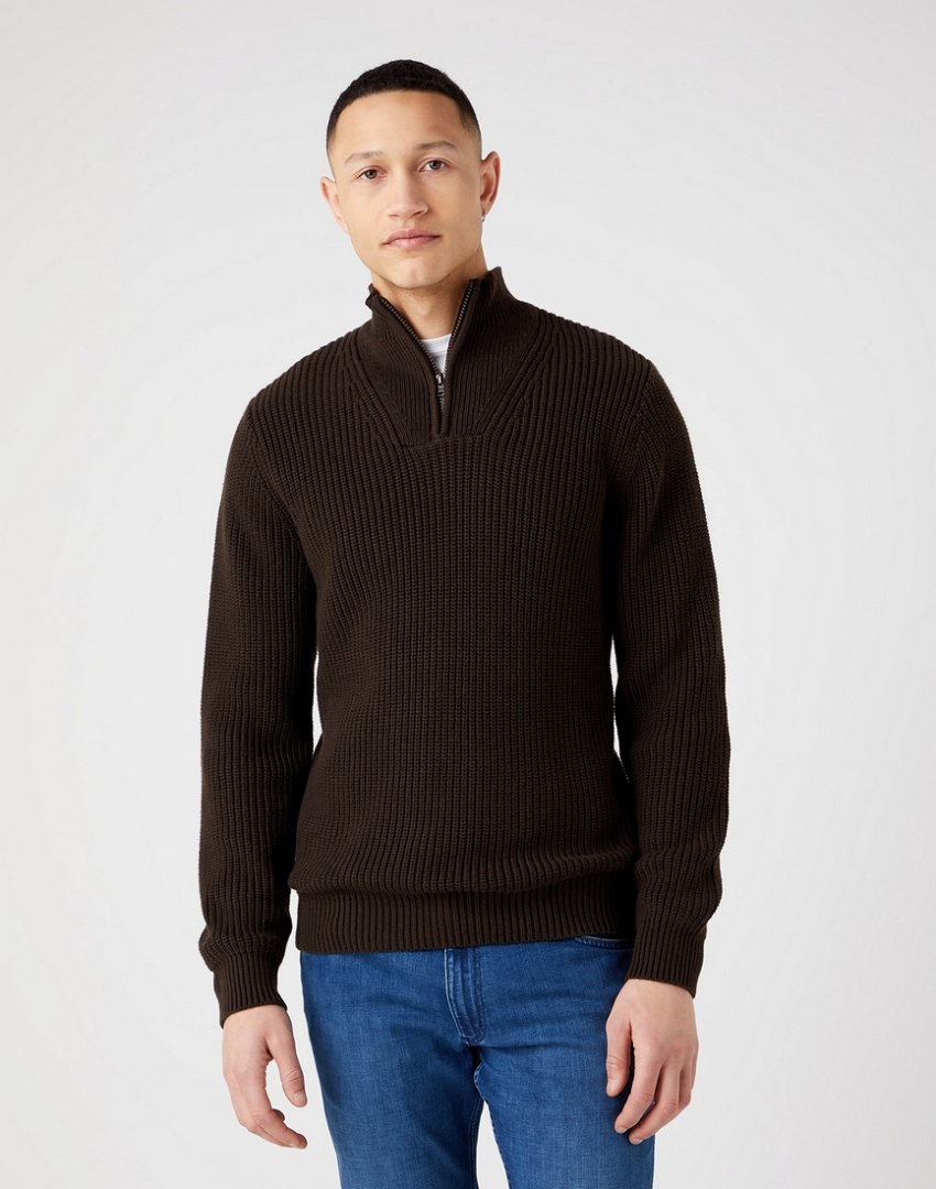 WRANGLER HALF ZIP KNIT MĘSKI SWETER ROZPINANY DELICIOSO BROWN W8D0PJH38