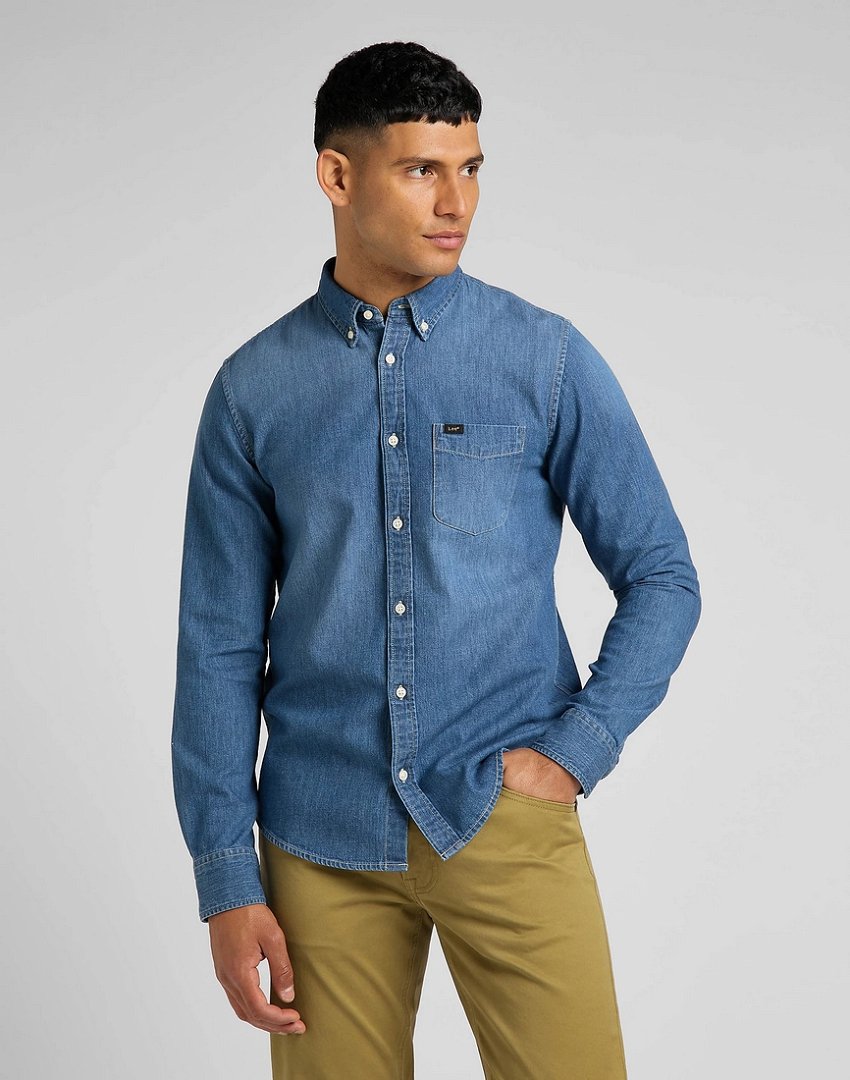 LEE BUTTON DOWN MĘSKA KOSZULA JEANSOWA TIDE BLUE L880CUQK