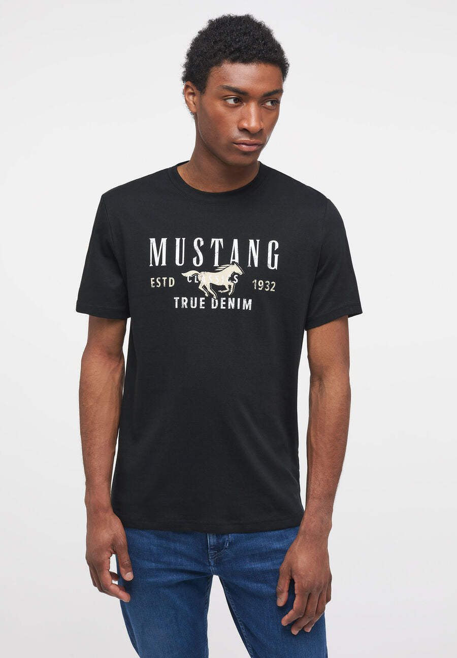 MUSTANG ALEX C PRINT MĘSKI T-SHIRT KOSZULKA LOGO NADRUK BLACK 1013807 4142