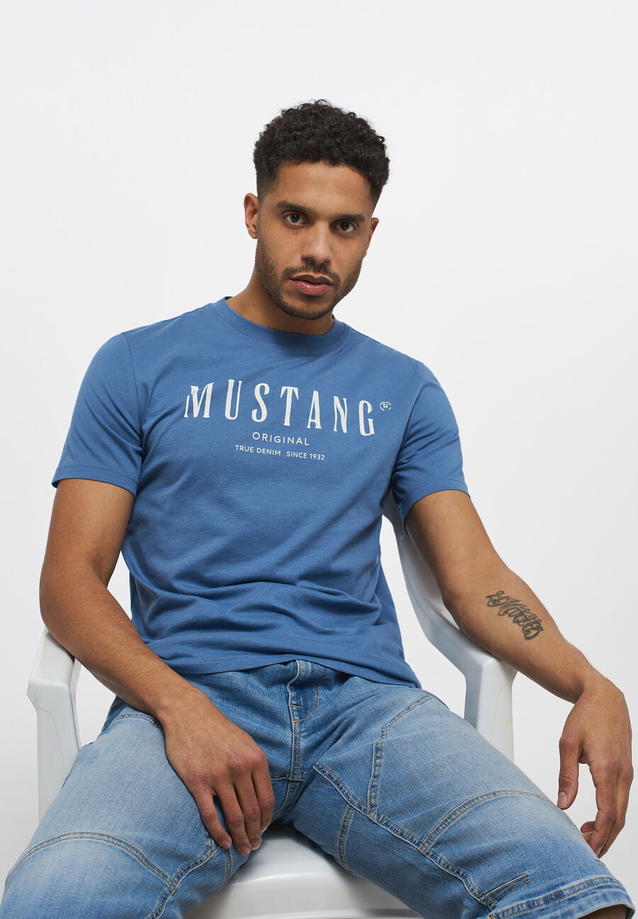 MUSTANG ALEX C PRINT MĘSKI T-SHIRT KOSZULKA LOGO NADRUK MOONLIGHT BLUE 1013802 5169