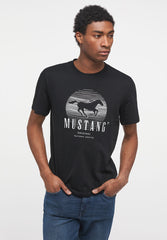 MUSTANG ALEX C PRINT MĘSKI T-SHIRT KOSUZLKA LOGO NADRUK BLACK 1013803 4142