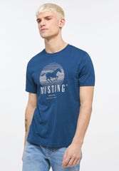 MUSTANG ALEX C PRINT MĘSKI T-SHIRT KOSZULKA LOGO NADRUK INSIGNIA BLUE 1013803 5230