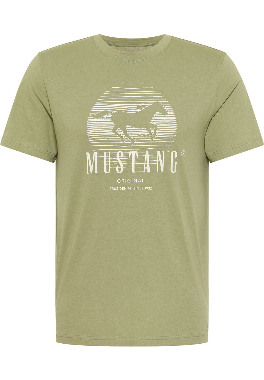 MUSTANG ALEX C PRINT MĘSKI T-SHIRT KOSZULKA LOGO NADRUK OIL GREEN 1013803 6273