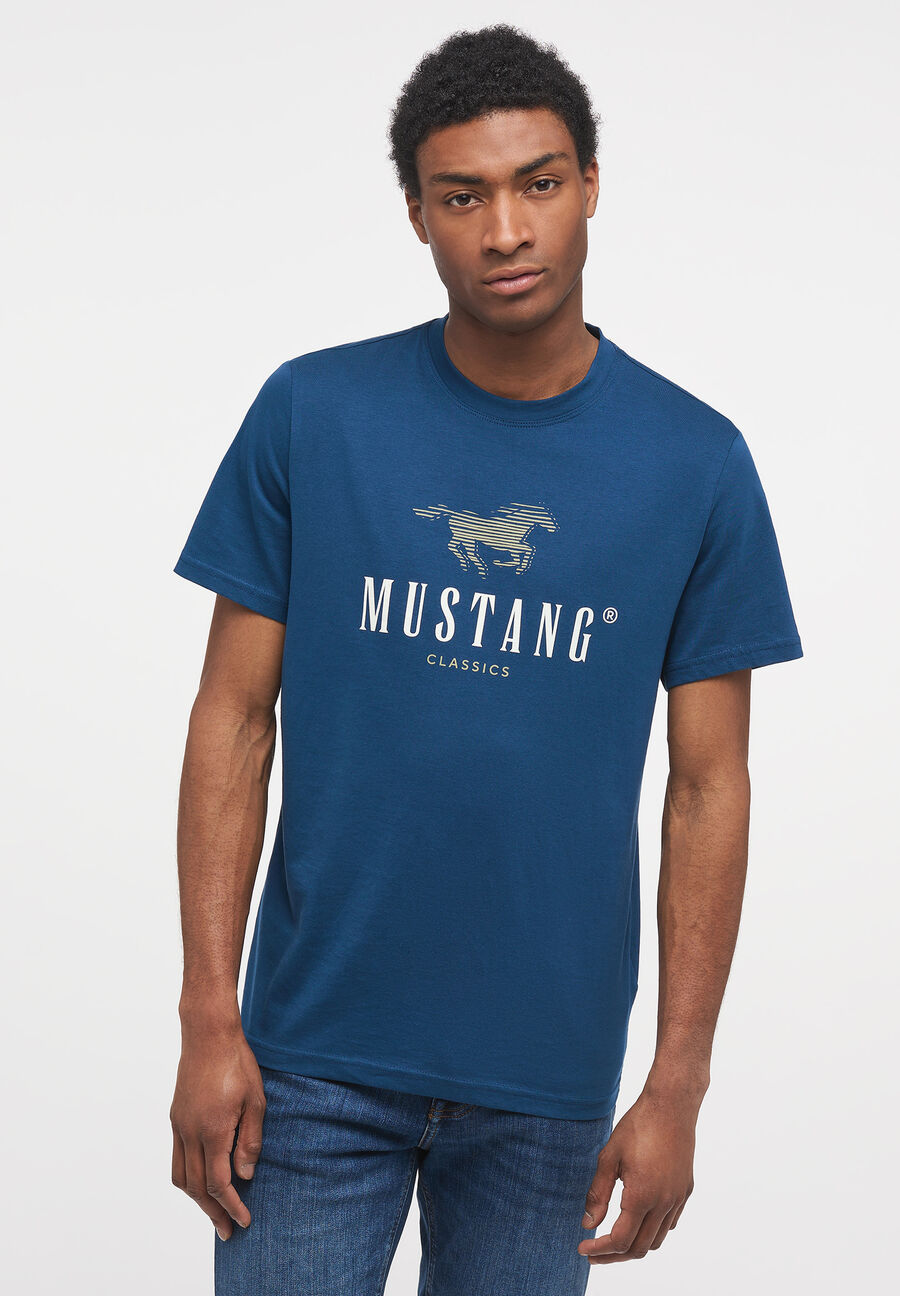 MUSTANG ALEX C PRINT MĘSKI T-SHIRT KOSZULKA LOGO INSIGNIA BLUE 1013808 5230