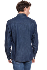 KOSZULA JEANSOWA MĘSKA WRANGLER L/S WESTERN SHIRT DARK INDIGO W5870O61E