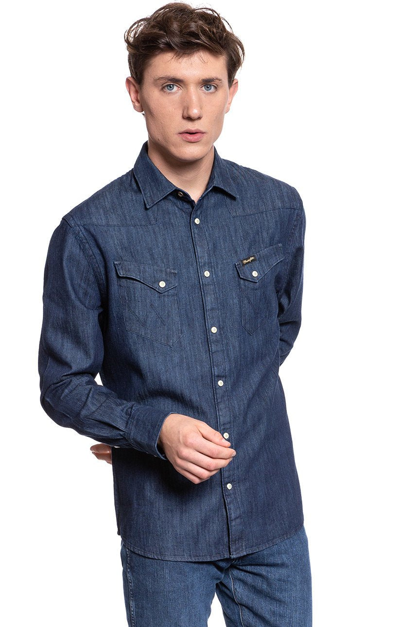 KOSZULA JEANSOWA MĘSKA WRANGLER L/S WESTERN SHIRT DARK INDIGO W5870O61E