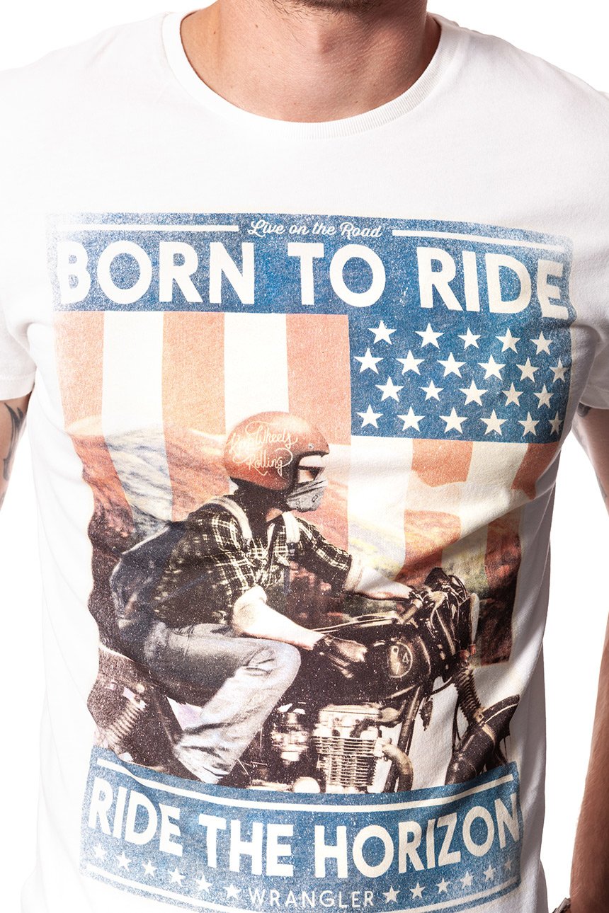 KOSZULKA WRANGLER S/S BORN TO RIDE T OFFWHITE W7A07FG02