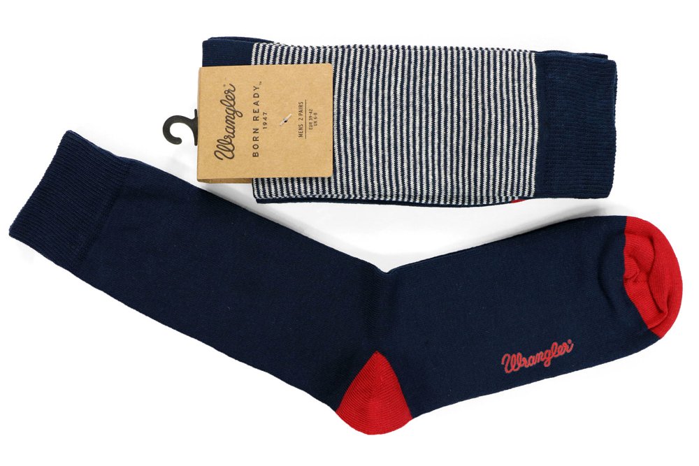 SKARPETKI WRANGLER SKARPETY MĘSKIE 2 PARY DWUPAK NAVY/RED WHITE/NAVY STRIPES